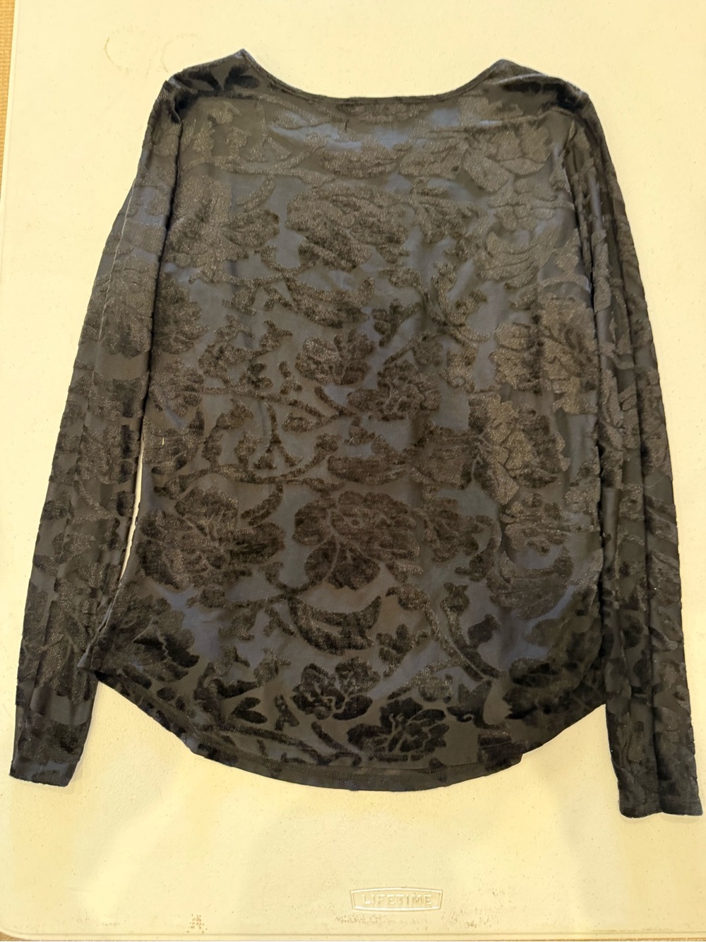 Sundance Black Velvet Floral Burnout Mixed Media Long Sleeve Top M